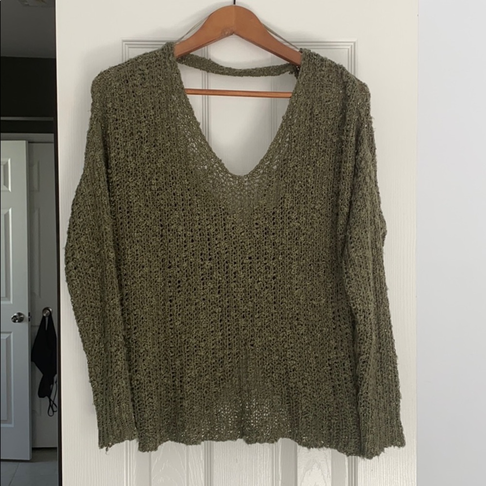Army green open back sweater